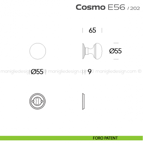 Pomolo per porta girevole E56 Cosmo Reguitti con viti a vista foro patent