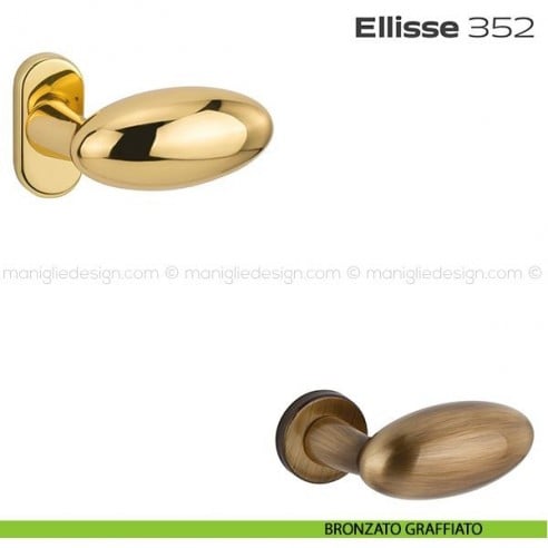 Pomolo per porta fisso 352 Ellisse Reguitti con rosetta ovale bronzato graffiato