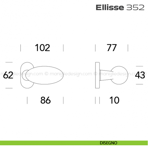 Pomolo per porta fisso 352 Ellisse Reguitti con rosetta ovale disegno