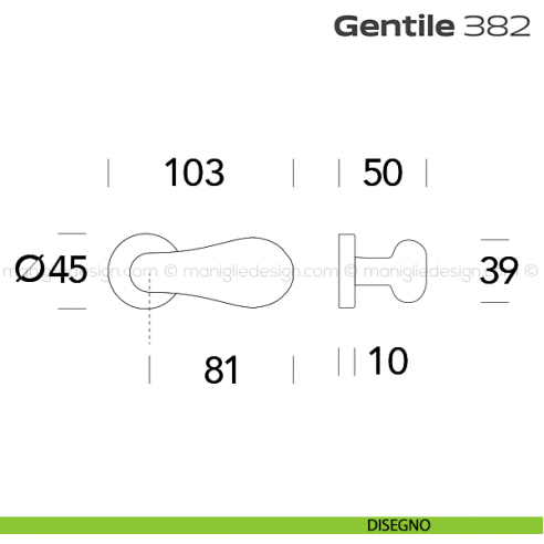 Pomolo per porta fisso 382 Gentile Reguitti con rosetta tonda disegno