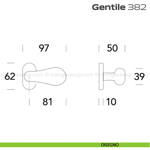 Pomolo per porta fisso 382 Gentile Reguitti con rosetta ovale disegno