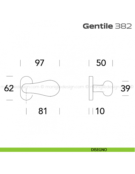 Pomolo per porta fisso 382 Gentile Reguitti con rosetta ovale disegno