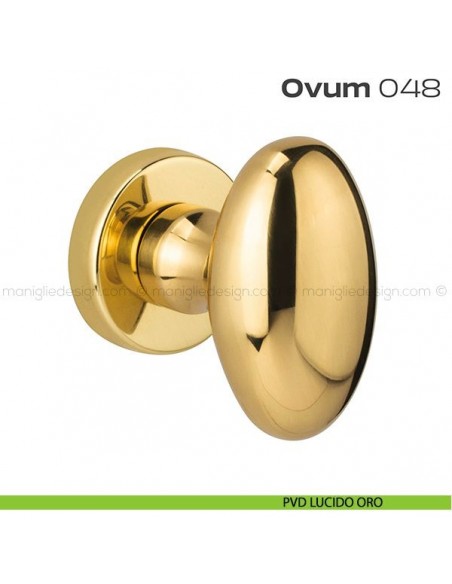 Pomolo ovale per porta fisso 048 Ovum Reguitti con rosetta tonda PVD lucido oro