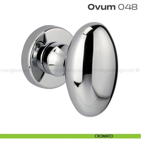 Pomolo ovale per porta fisso 048 Ovum Reguitti con rosetta tonda cromato
