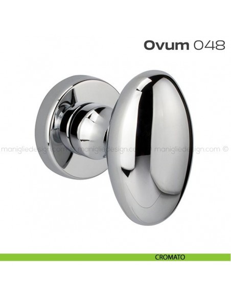 Pomolo ovale per porta fisso 048 Ovum Reguitti con rosetta tonda cromato