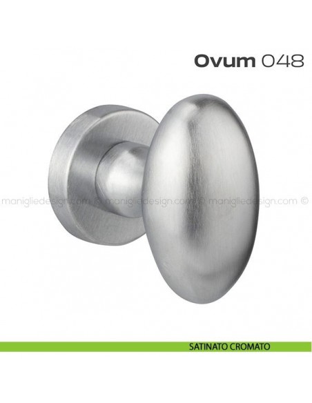 Pomolo ovale per porta fisso 048 Ovum Reguitti con rosetta tonda satinato cromato