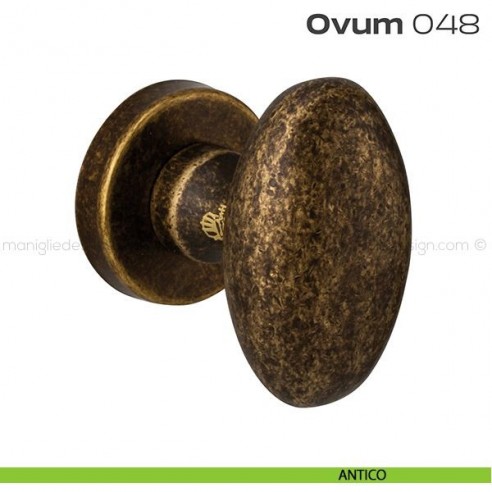 Pomolo ovale per porta fisso 048 Ovum Reguitti con rosetta tonda antico