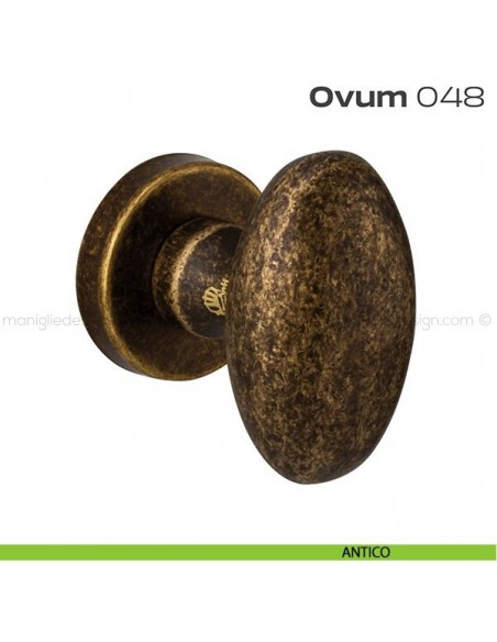 Pomolo ovale per porta fisso 048 Ovum Reguitti con rosetta tonda antico