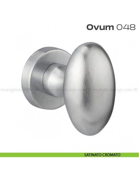 Pomolo ovale per porta girevole 048 Ovum Reguitti con rosetta tonda a pressione satinato cromato