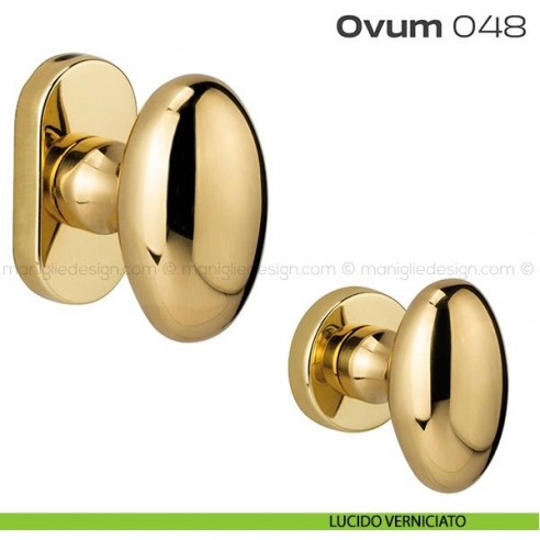 Pomolo ovale per porta fisso 048 Ovum Reguitti con rosetta ovale lucido verniciato