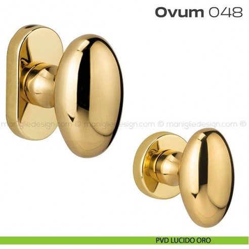 Pomolo ovale per porta fisso 048 Ovum Reguitti con rosetta ovale PVD lucido oro