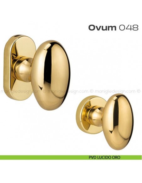 Pomolo ovale per porta fisso 048 Ovum Reguitti con rosetta ovale PVD lucido oro
