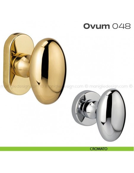 Pomolo ovale per porta fisso 048 Ovum Reguitti con rosetta ovale cromato