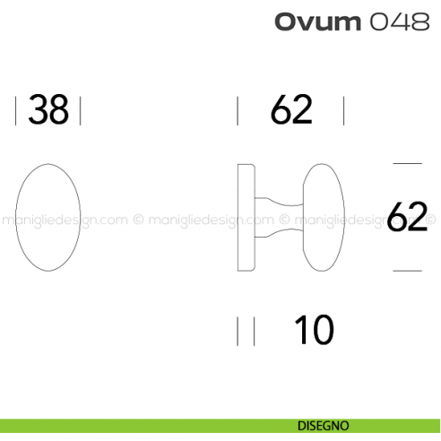 Pomolo ovale per porta fisso 048 Ovum Reguitti con rosetta ovale disegno