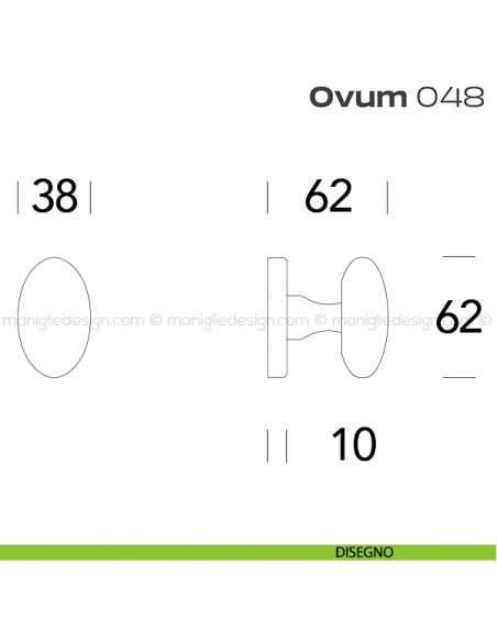 Pomolo ovale per porta fisso 048 Ovum Reguitti con rosetta ovale disegno