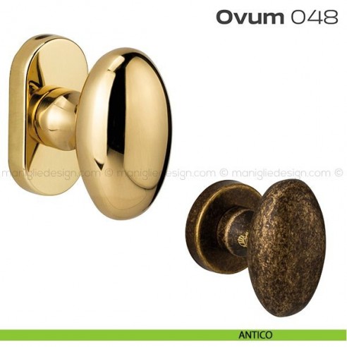 Pomolo ovale per porta fisso 048 Ovum Reguitti con rosetta ovale antico