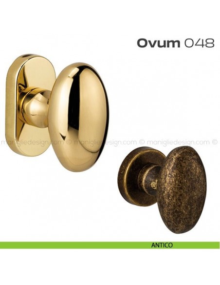 Pomolo ovale per porta fisso 048 Ovum Reguitti con rosetta ovale antico