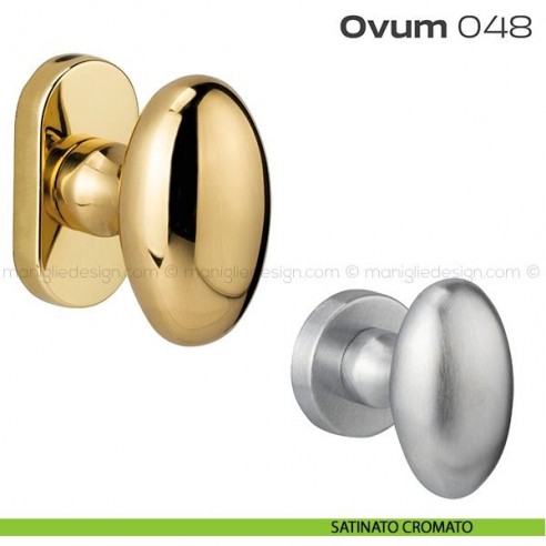 Pomolo ovale per porta girevole 048 Ovum Reguitti con rosetta ovale satinato cromato