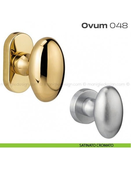 Pomolo ovale per porta girevole 048 Ovum Reguitti con rosetta ovale satinato cromato
