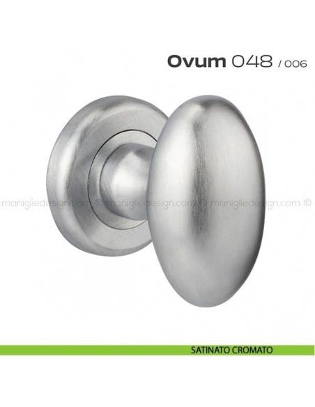 Pomolo ovale per porta girevole 048 Ovum Reguitti con rosetta tonda ad avvitare satinato cromato