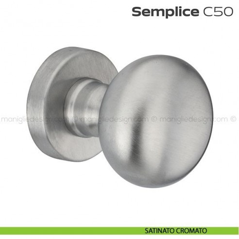 Pomolo tondo per porta fisso C50 Semplice Reguitti con rosetta tonda satinato cromato