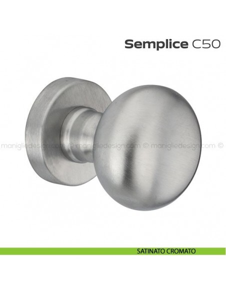 Pomolo tondo per porta fisso C50 Semplice Reguitti con rosetta tonda satinato cromato