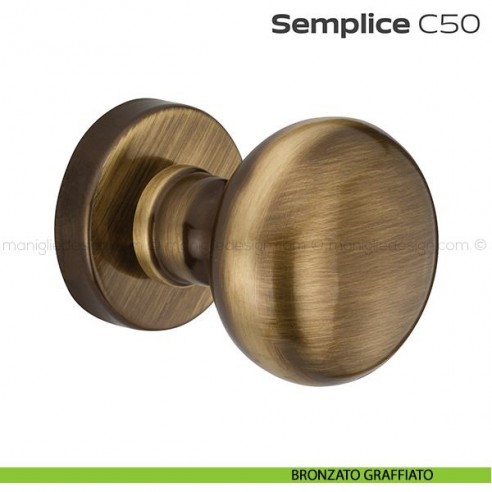 Pomolo tondo per porta fisso C50 Semplice Reguitti con rosetta tonda bronzato graffiato
