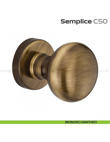 Pomolo tondo per porta fisso C50 Semplice Reguitti con rosetta tonda bronzato graffiato