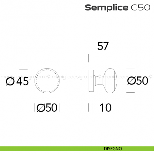 Pomolo tondo per porta fisso C50 Semplice Reguitti con rosetta tonda disegno