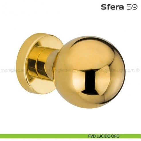 Pomolo fisso diametro 50 mm per porta 59 Sfera Reguitti con rosetta tonda PVD lucido oro
