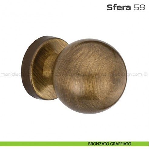 Pomolo girevole diametro 50 mm per porta 59 Sfera Reguitti con rosetta tonda bronzato graffiato