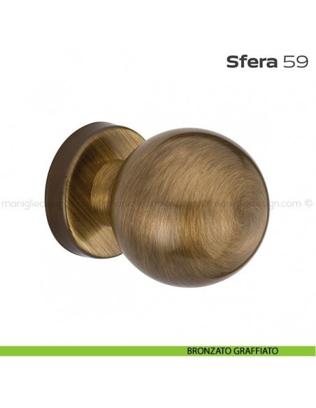 Pomolo girevole diametro 50 mm per porta 59 Sfera Reguitti con rosetta tonda bronzato graffiato
