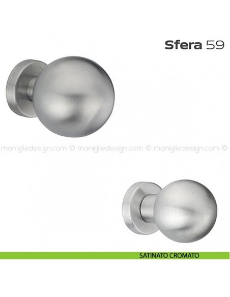 Pomolo fisso diametro 60 mm per porta 59 Sfera Reguitti con rosetta tonda satinato cromato