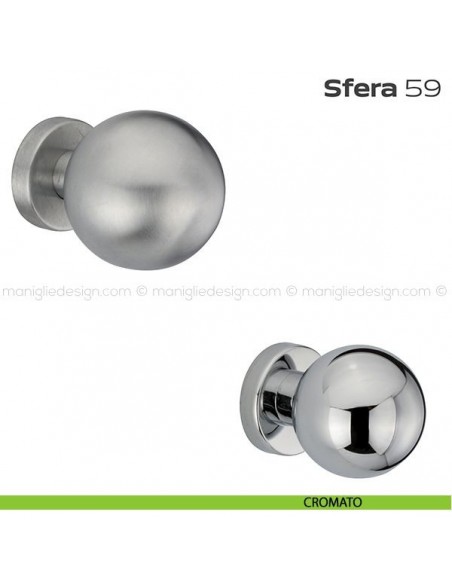 Pomolo fisso diametro 60 mm per porta 59 Sfera Reguitti con rosetta tonda cromato