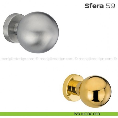 Pomolo fisso diametro 60 mm per porta 59 Sfera Reguitti con rosetta tonda PVD lucido oro