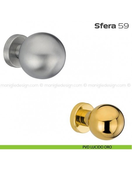 Pomolo fisso diametro 60 mm per porta 59 Sfera Reguitti con rosetta tonda PVD lucido oro
