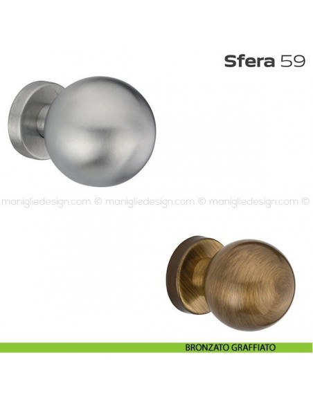 Pomolo fisso diametro 60 mm per porta 59 Sfera Reguitti con rosetta tonda bronzato graffiato