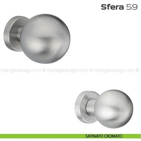 Pomolo girevole diametro 60 mm per porta 59 Sfera Reguitti con rosetta tonda satinato cromato
