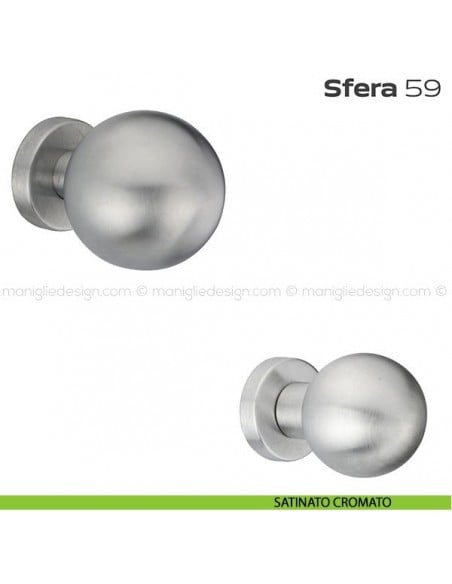 Pomolo girevole diametro 60 mm per porta 59 Sfera Reguitti con rosetta tonda satinato cromato