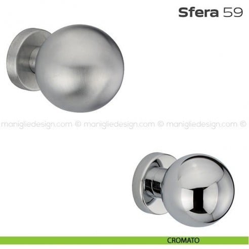 Pomolo girevole diametro 60 mm per porta 59 Sfera Reguitti con rosetta tonda cromato