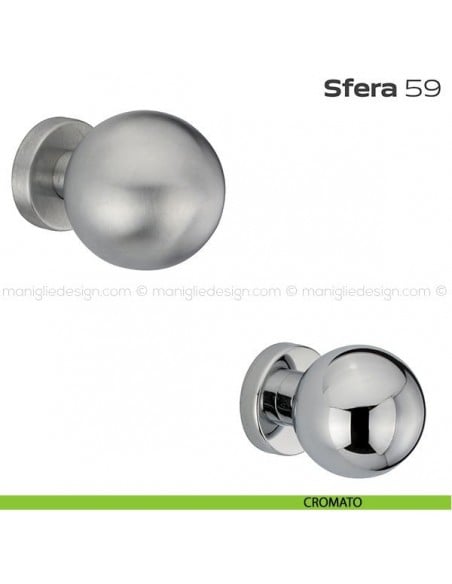 Pomolo girevole diametro 60 mm per porta 59 Sfera Reguitti con rosetta tonda cromato