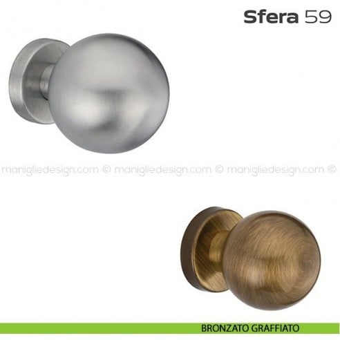 Pomolo girevole diametro 60 mm per porta 59 Sfera Reguitti con rosetta tonda bronzato graffiato