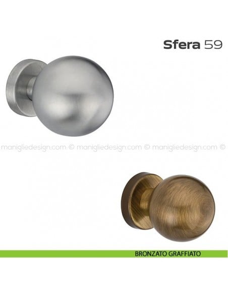 Pomolo girevole diametro 60 mm per porta 59 Sfera Reguitti con rosetta tonda bronzato graffiato