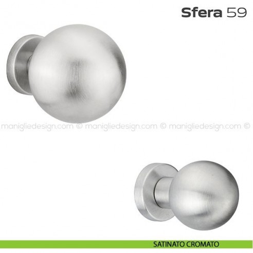 Pomolo fisso diametro 70 mm per porta 59 Sfera Reguitti con rosetta tonda satinato cromato