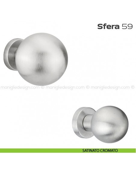 Pomolo fisso diametro 70 mm per porta 59 Sfera Reguitti con rosetta tonda satinato cromato