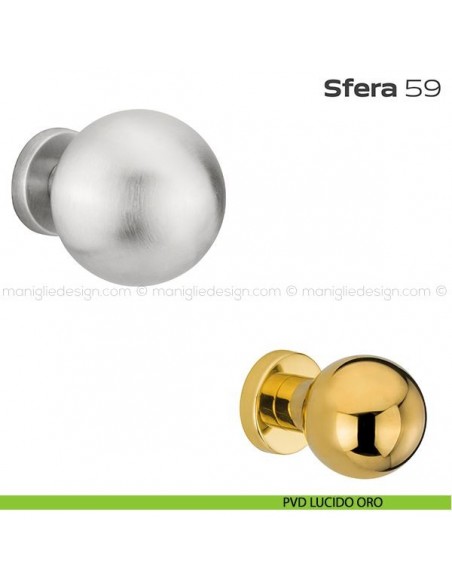 Pomolo fisso diametro 70 mm per porta 59 Sfera Reguitti con rosetta PVD lucido oro