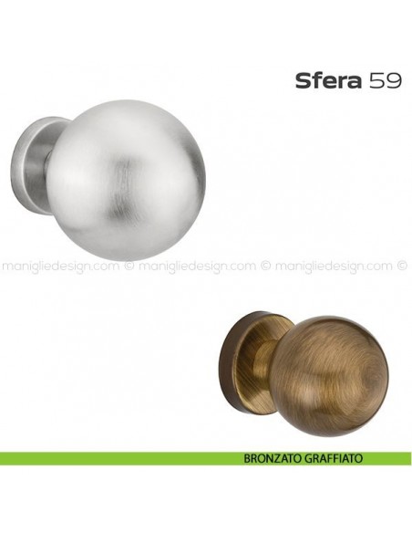 Pomolo fisso diametro 70 mm per porta 59 Sfera Reguitti con rosetta bronzato graffiato