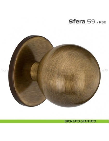 Pomolo tondo fisso diametro 60 mm per porta 59 Sfera Reguitti bronzato graffiato