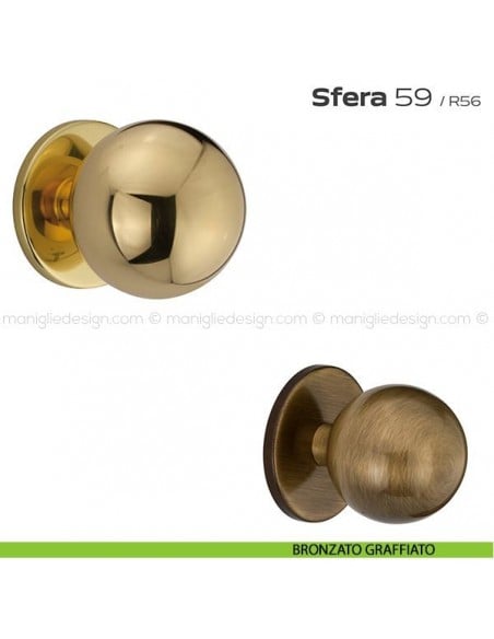 Pomolo tondo fisso diametro 70 mm per porta 59 Sfera Reguitti bronzato graffiato