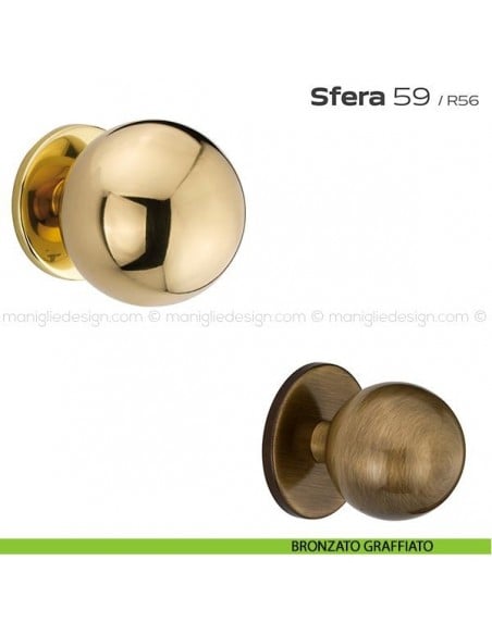 Pomolo tondo fisso diametro 80 mm per porta 59 Sfera Reguitti bronzato graffiato